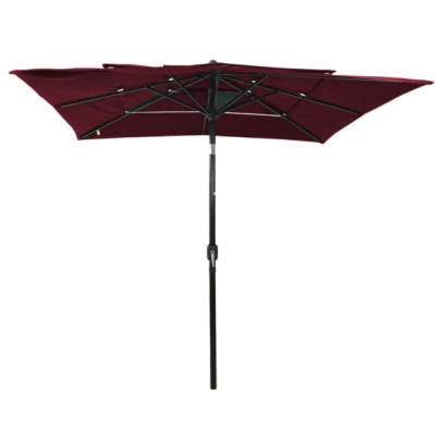 Umbrelă de soare 3 niveluri stâlp aluminiu roșu bordo 2,5x2,5 m