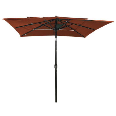 Umbrelă de soare 3 niveluri - stâlp aluminiu cărămiziu 2,5x2,5 m