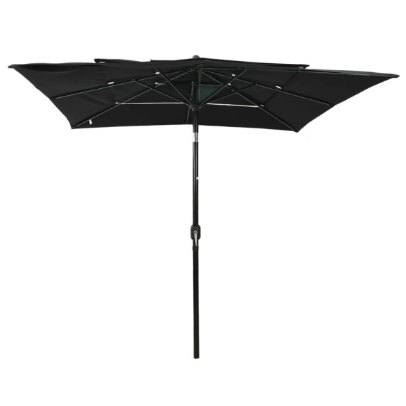 Umbrelă de soare 3 niveluri - stâlp aluminiu - negru - 2,5x2,5 m