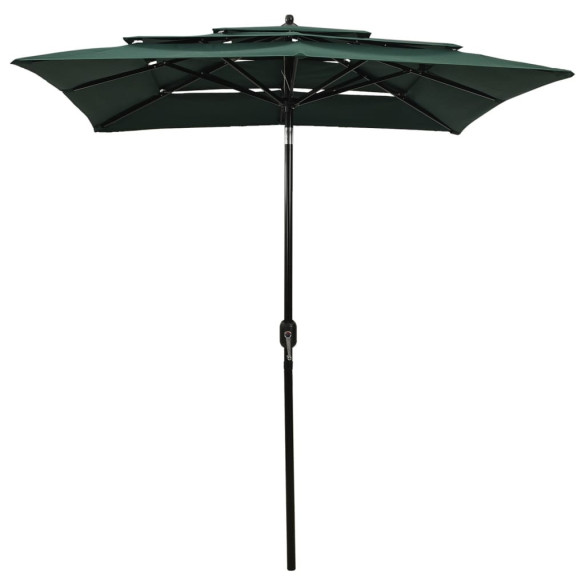 Umbrelă de soare 3 niveluri - stâlp de aluminiu - verde - 2x2 m