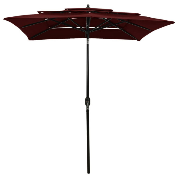 Umbrelă de soare 3 niveluri - stâlp aluminiu - roșu bordo - 2x2 m