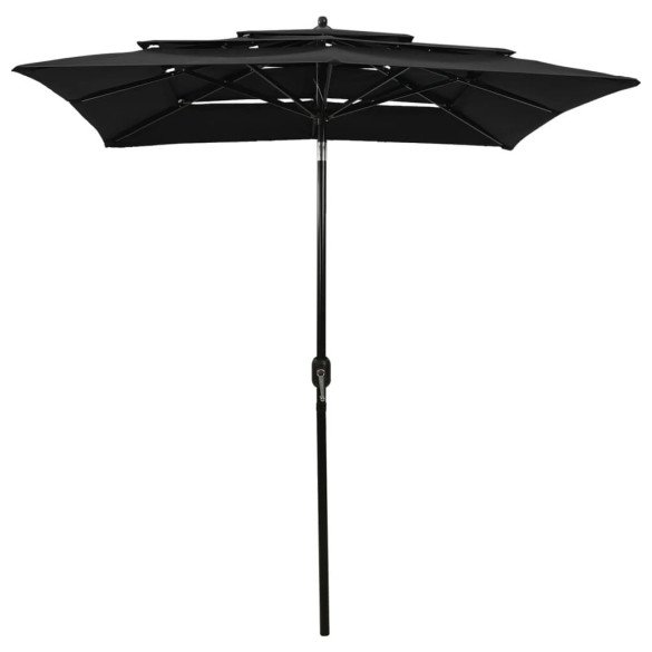 Umbrelă de soare 3 niveluri - stâlp de aluminiu - negru - 2x2 m