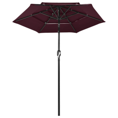 Umbrelă de soare 3 niveluri - stâlp aluminiu - roșu bordo - 2 m