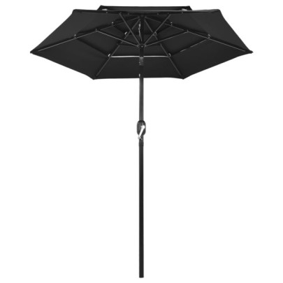 Umbrelă de soare 3 niveluri - stâlp de aluminiu - negru - 2 m