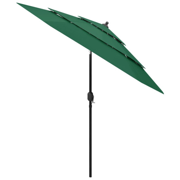 Umbrelă de soare 3 niveluri - stâlp de aluminiu - verde - 2,5 m