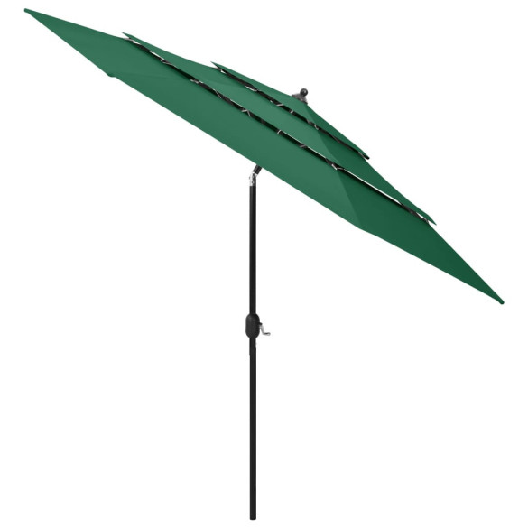 Umbrelă de soare 3 niveluri - stâlp de aluminiu - verde - 3 m