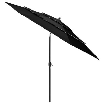 Umbrelă de soare 3 niveluri - stâlp de aluminiu - negru - 3 m