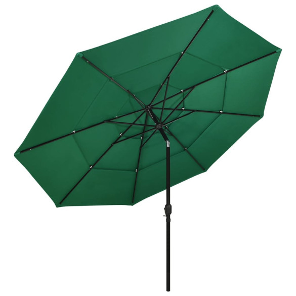 Umbrelă de soare 3 niveluri - stâlp de aluminiu - verde - 3,5 m