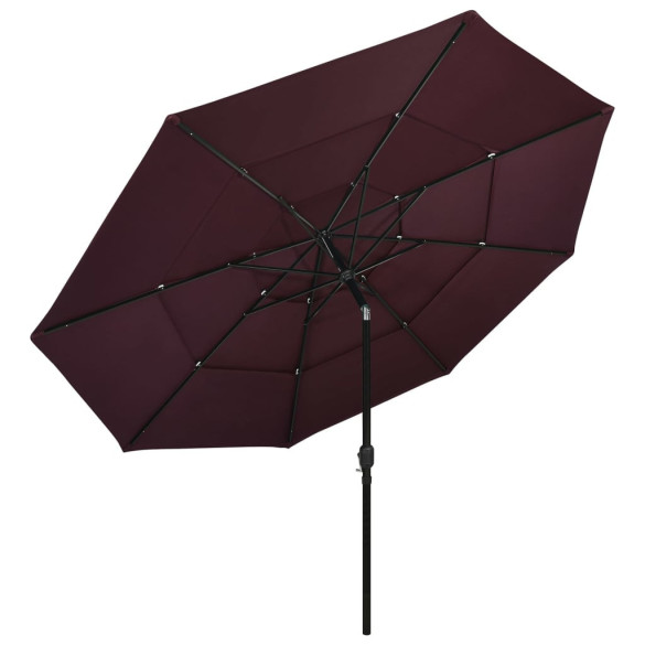 Umbrelă de soare 3 niveluri - stâlp aluminiu - roșu bordo - 3,5 m