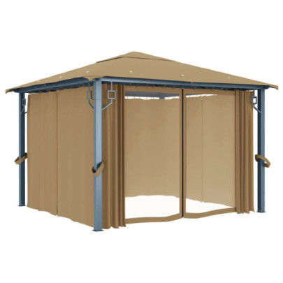 Pavilion cu perdele - gri taupe - 300 x 300 cm - aluminiu