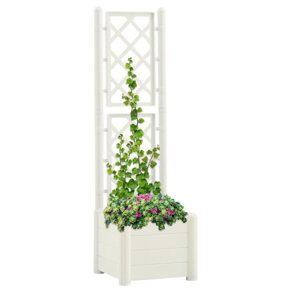 Jardinieră de grădină cu spalier - alb - 43x43x142 cm - PP