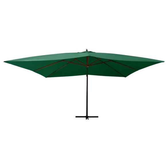 Umbrelă suspendată cu stâlp din lemn - verde - 400x300 cm