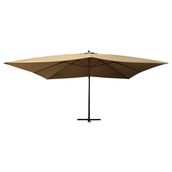 Umbrelă suspendată cu stâlp din lemn - gri taupe - 400x300 cm