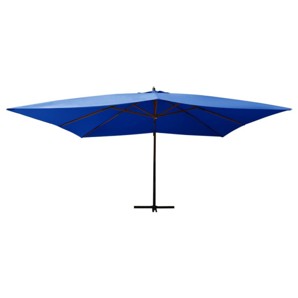 Umbrelă suspendată cu stâlp din lemn - albastru azur - 400x300 cm