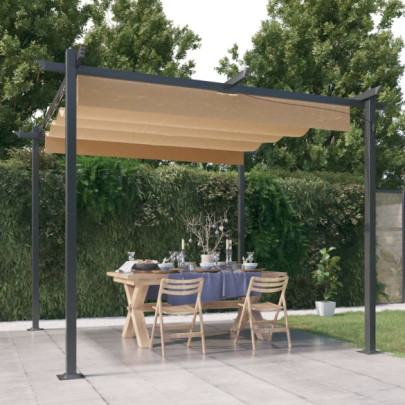 Pavilion de grădină - acoperiș retractabil - gri taupe - 3x3 m