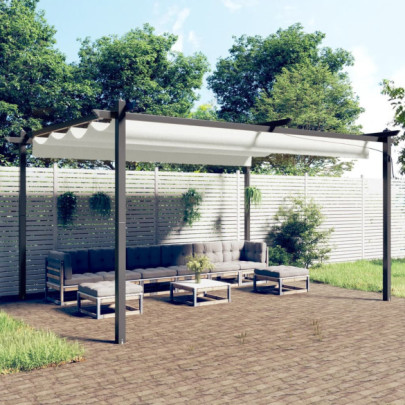 Pavilion grădină - acoperiș retractabil - crem - 4x3 m