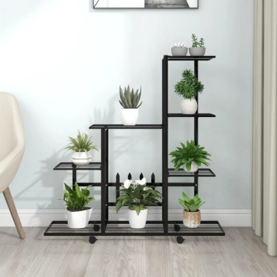 Suport pentru flori cu roți - 94,5x25x92,5 cm - negru - metal