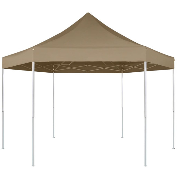 Foișor pliabil hexagonal pop-up gri taupe 3,6x3,1 m 220g/m²