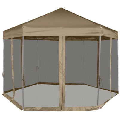 Foișor pop-up hexagonal pereți laterali 3,6x3,1 m taupe 220g/m²