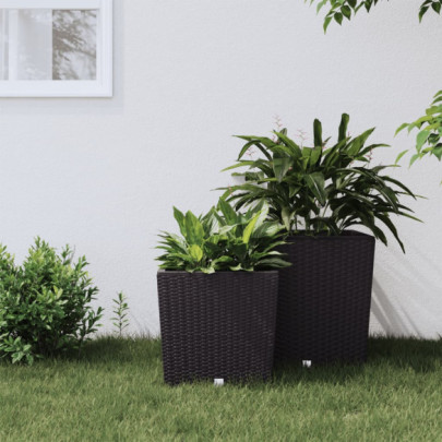 Jardinieră cu interior detașabil - maro - 21 / 32 L - PP ratan