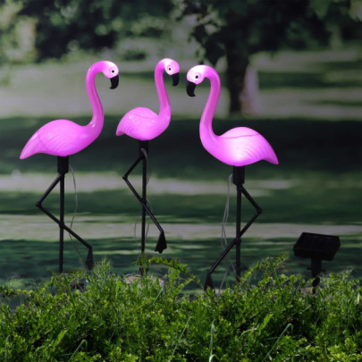 Lampă solară de grădină cu LED și țăruș - flamingo - 3 buc.