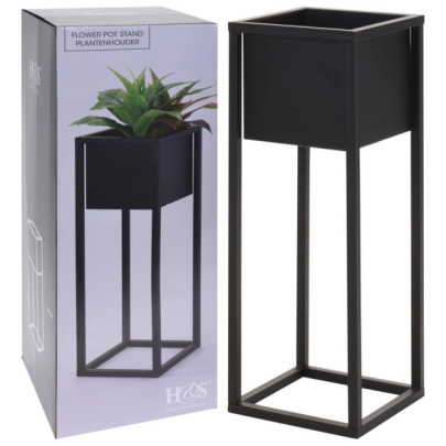 Ghiveci de flori cu suport - negru - 60 cm - metal