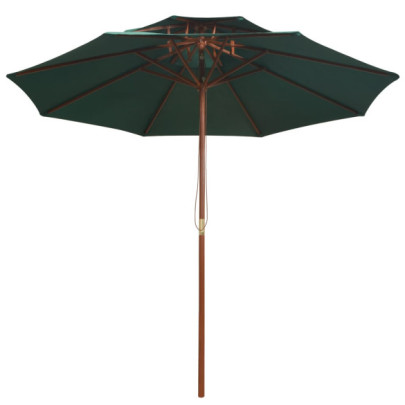 Umbrelă de soare dublă - 270x270 cm - stâlp de lemn - verde