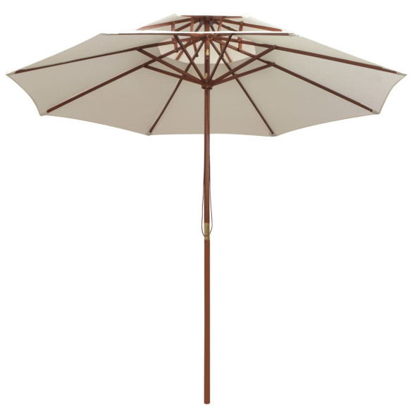 Umbrelă de soare dublă - 270x270 cm - stâlp de lemn - alb crem