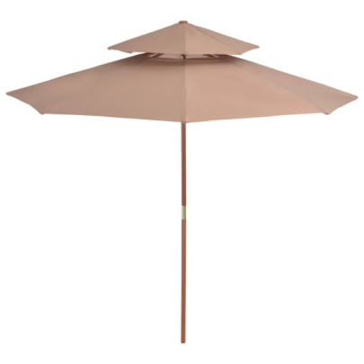 Umbrelă de soare dublă - stâlp din lemn - 270 cm - gri taupe