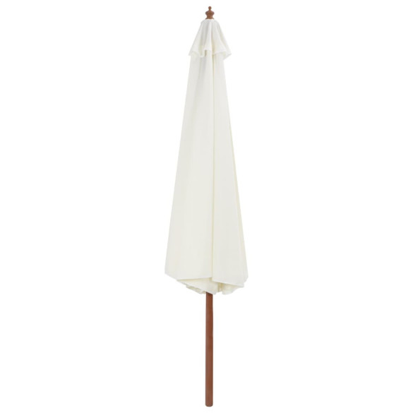 Umbrelă de soare exterior - stâlp din lemn - alb nisipiu - 350 cm