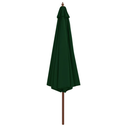 Umbrelă de soare de exterior - stâlp din lemn - verde - 350 cm