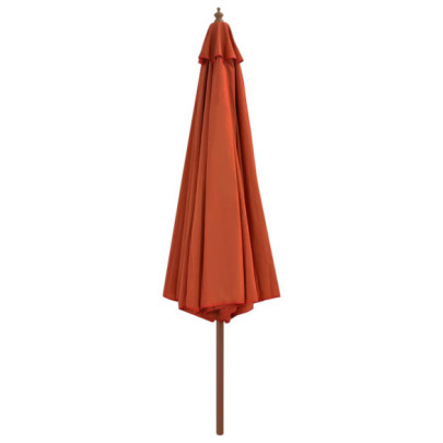 Umbrelă de soare de exterior - stâlp lemn - cărămiziu - 350 cm