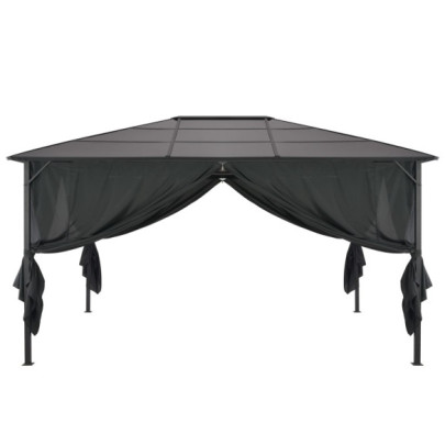 Pavilion cu perdea - negru - 4 x 3 x 2,6 m - aluminiu