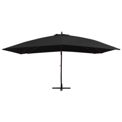 Umbrelă suspendată cu stâlp din lemn - negru - 400 x 300 cm