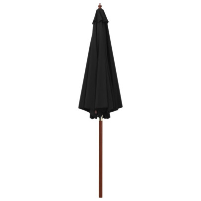 Umbrelă de soare cu stâlp din lemn - negru - 300 x 258 cm