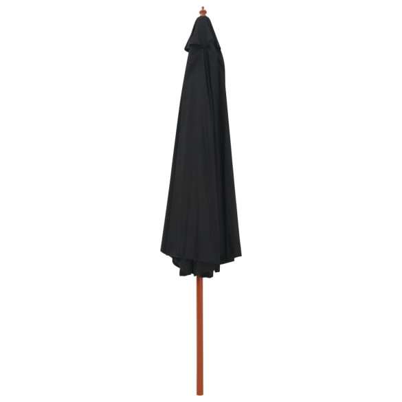 Umbrelă de soare de exterior - stâlp din lemn - negru - 350 cm