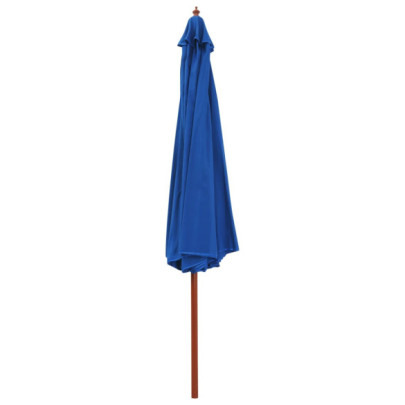 Umbrelă de soare de exterior - stâlp din lemn - albastru - 350 cm