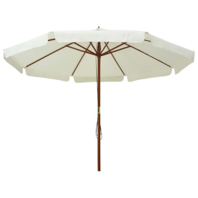 Umbrelă soare de exterior - stâlp din lemn - alb nisipiu - 330 cm