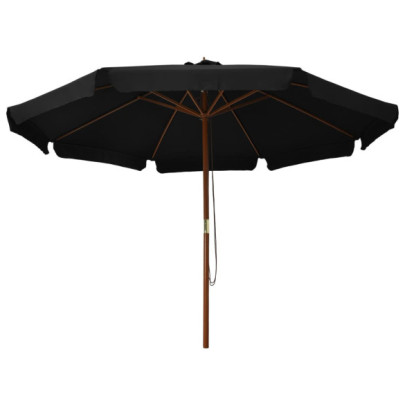 Umbrelă de soare de exterior - stâlp din lemn - negru - 330 cm