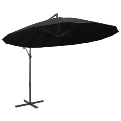 Umbrelă de soare suspendată - negru - 3 m - stâlp de aluminiu