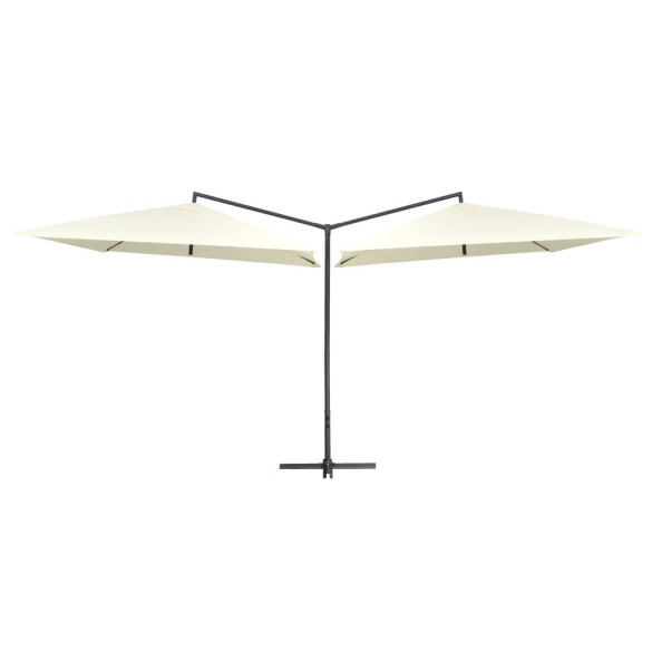 Umbrelă de soare dublă - stâlp din oțel - alb nisipiu - 250x250 cm