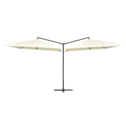 Umbrelă de soare dublă - stâlp din oțel - alb nisipiu - 250x250 cm