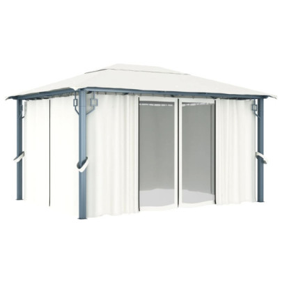 Pavilion cu perdele - crem - 400 x 300 cm - aluminiu