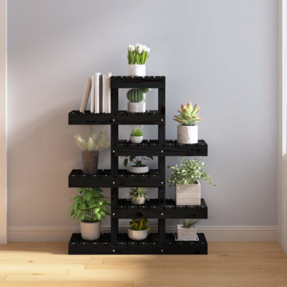 Suport pentru plante - negru - 85x25x109,5 cm - lemn masiv de pin