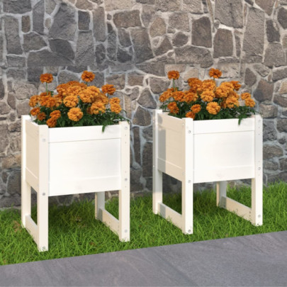 Jardiniere - 2 buc. - alb - 40x40x52,5 cm - lemn masiv de pin