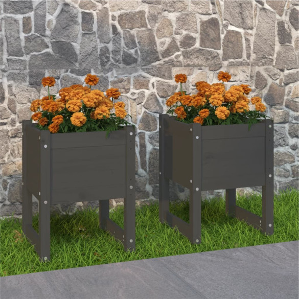 Jardiniere - 2 buc. - gri - 40x40x52,5 cm - lemn masiv de pin