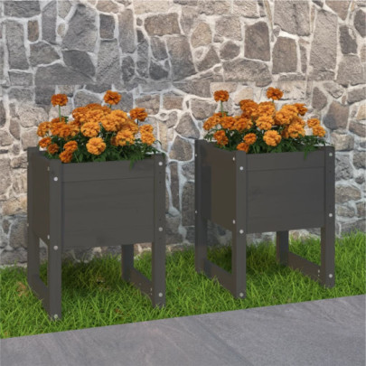 Jardiniere - 2 buc. - gri - 40x40x52,5 cm - lemn masiv de pin