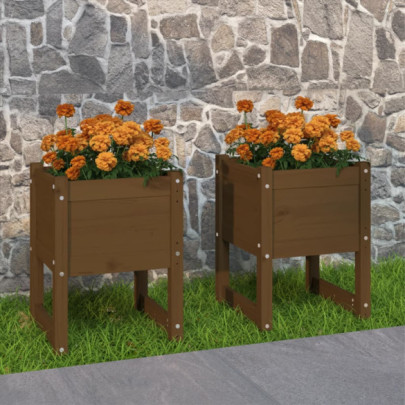 Jardiniere - 2 buc. - maro miere - 40x40x52,5cm - lemn masiv de pin