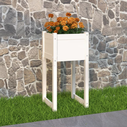 Jardinieră - alb - 40x40x81 cm - lemn masiv de pin