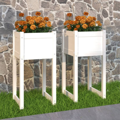 Jardiniere - 2 buc. - alb - 40x40x81 cm - lemn masiv de pin